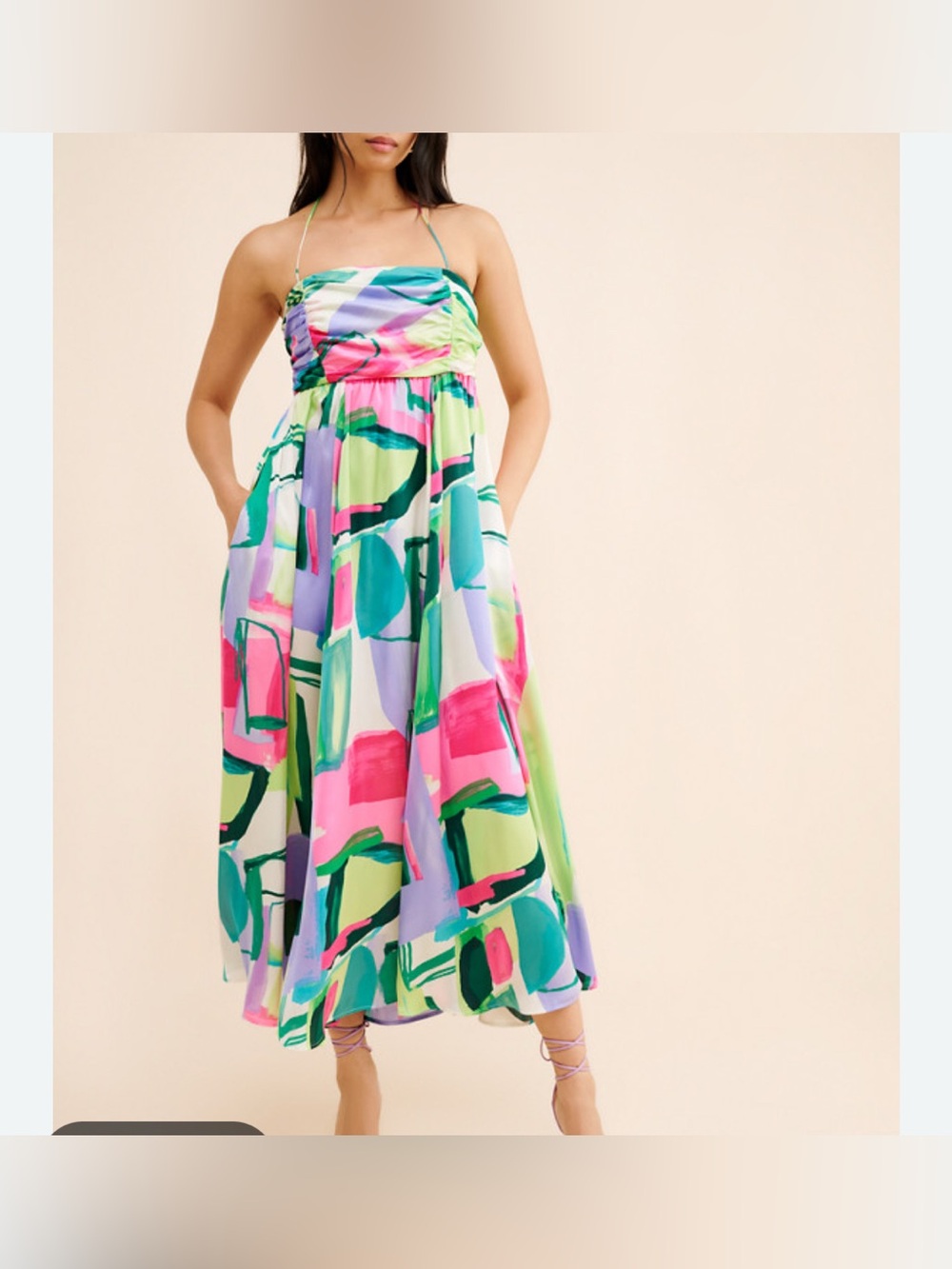 Anthropologie Porridge Abstract Flowy Silky Colorful Midi Dress size M